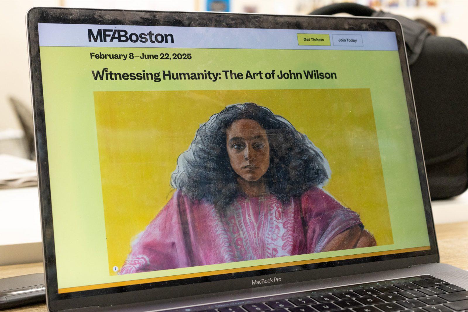 The webpage for John Wilson’s exhibit at the Museum of Fine Arts. Wilson is a former Boston University professor and his exhibit includes memorabilia from BU’s Howard Gotlieb Archival Research Center. HOLLY GUSTAVSEN/DFP PHOTOGRAPHER 
