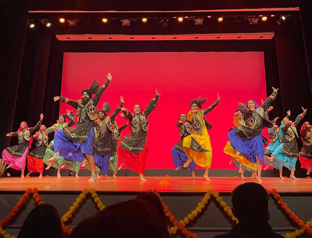 BU Bhangra performs at BU India Club’s Fall Show. The club hosted the event on Oct. 26 in the Tsai Performance Center, showcasing performances from several of BU’s Indian dance and a capella teams. PHOTO BY SANA MUNEER. 
